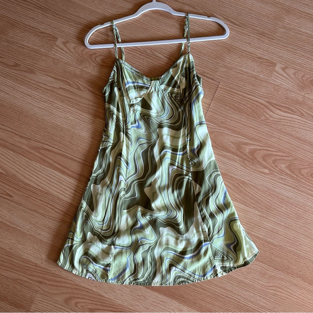 LA Hearts PacSun Green Swirl Patterned Mini Dress Small